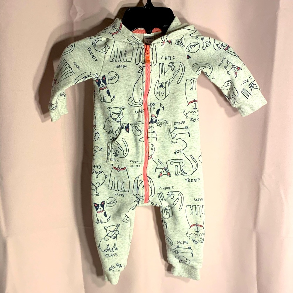 Carter’s Hooded One Piece Zip-up Body Suit with Dog Print 12M
